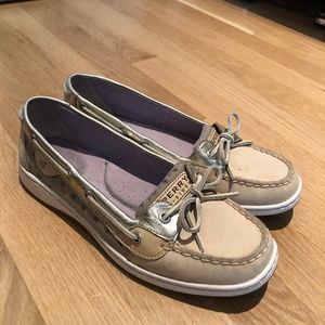Sperry Beige Grey Womens Boat Shoes Size 9